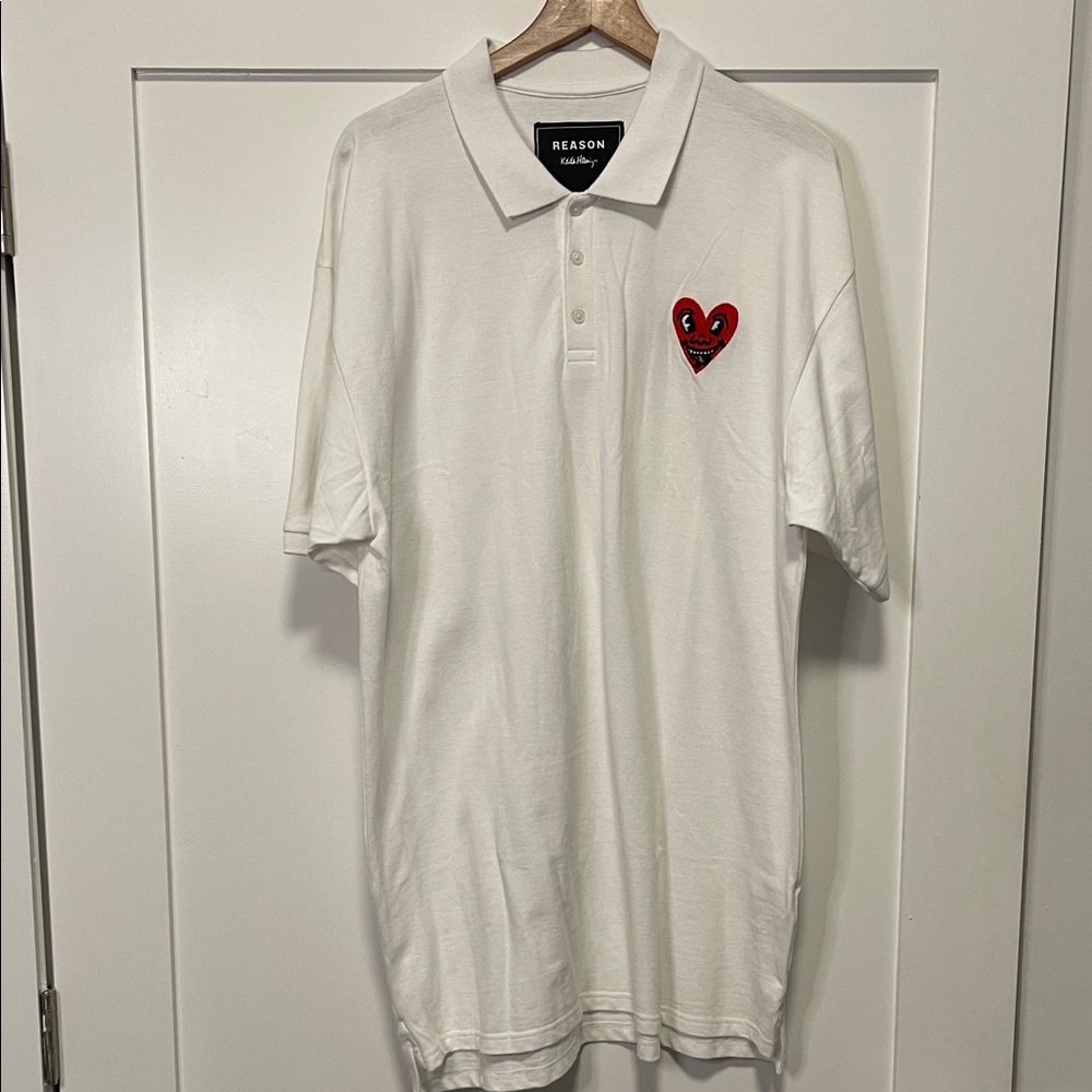 Reason Men's White Polo Shirt with Heart Patch